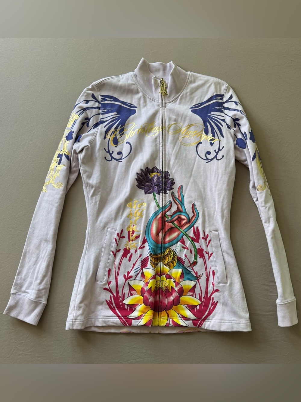 Vintage Christian Audigier Buddha Floral Printed Track Jacket